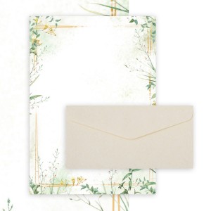 Papeteria ozdobna ŁĄKA - 20 ark Łąka A4 100g + 10 szt kopert DL Nature Jasnobeżowy