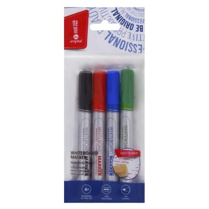 Markery do tablic suchościeralnych MEMOBE, z okrągłą końcówką, 4 kolory (czarny, czerwony, niebieski, zielony) - opakowanie 4 szt