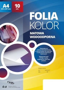 Folia do drukarek laserowych kolorowych LX A4 opk 10 arkuszy Wodoodporna  Matowa