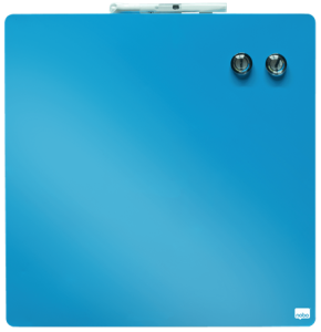 Tabliczka magnetyczna suchościeralna 36x36cm REXEL Niebieska + marker suchościeralny GlowWrite, dwa magnesy i  taśma montażowa  