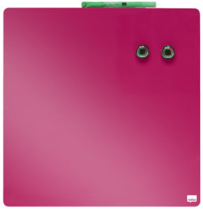 Tabliczka magnetyczna suchościeralna 36x36cm REXEL Różowa + marker suchościeralny GlowWrite, dwa magnesy i  taśma montażowa  