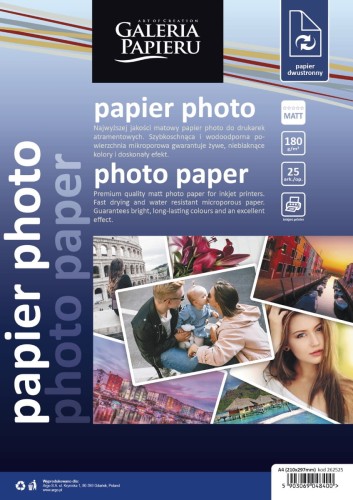 Papier photo matt A4 180 g/m2 - 25 ark fotograficzny 2-stronnie matowy www.niszczarka.net
