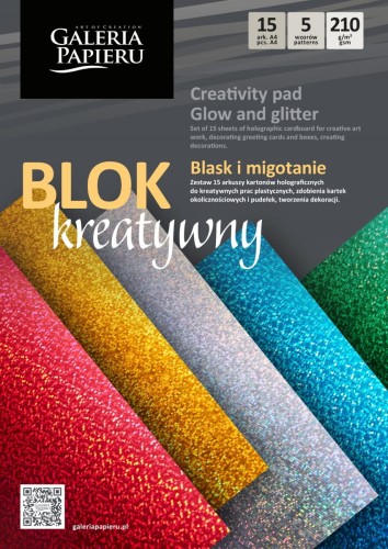 Blok kreatywny – Blask i migotanie A4 210g/m2 - 15 ark. kartonów holograficznych  www.niszczarka.net