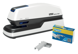 Profesjonalny zszywacz elektryczny Rapid Optima Grip - BIAŁY