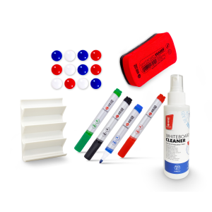 Akcesoria do tablic MemoBe, zestaw: płyn 125 ml, markery 4 kolory, gąbka magnetyczna, uchwyt na markery, magnesy f 20 mm 12 szt.