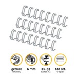 Grzbiety drutowe  A4 Fellowes 6mm (21-35 kartek) 1/4" skok 3:1 - 100szt - kolor Srebrny