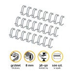 Grzbiety drutowe A4 Fellowes 8mm (36-50 kartek) 5/16" skok 3:1  - 100szt kolor Srebrny