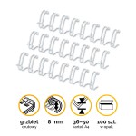 Grzbiety drutowe A4 Fellowes 8mm (36-50 kartek) 5/16" skok 3:1 100szt - kolor Biały