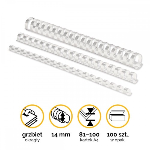 Grzbiety plastikowe do bindowania 14mm (81-100 kartek) A4/100szt - kolor BIAŁY - Fellowes www.niszczarka.net
