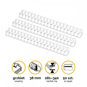 Grzbiety plastikowe do bindowania  38mm (281-340 kartek) /50szt Fellowes - kolor Biały