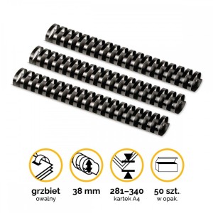 Grzbiety plastikowe do bindowania  38mm (281-340 kartek) /50szt Fellowes - kolor Czarny
