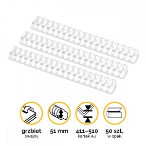Grzbiety plastikowe do bindowania  51mm (411-510 kartek)  /50szt Fellowes - kolor Biały