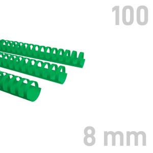 Grzbiety plastikowe - O.COMB Okrągłe 8mm A4/100szt - kolor ZIELONY - OPUS