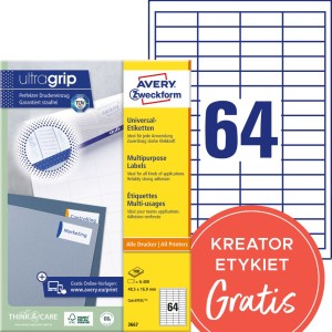 Trwałe etykiety papierowe 48,5 x 16,9 mm, białe etykiety samoprzylepne, etykiety do druku 100 ark. / op., Avery 3667