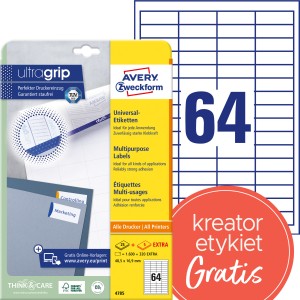Trwałe etykiety papierowe 48,5 x 16,9 mm, białe etykiety samoprzylepne, etykiety do druku 30 ark. / op., Avery 4785