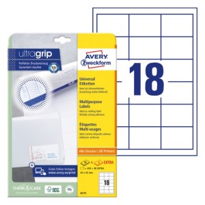 Trwałe etykiety papierowe 64 x 45 mm, białe etykiety samoprzylepne, etykiety do druku 30 ark. / op., Avery 6171