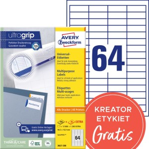 Trwałe etykiety papierowe 48,5 x 16,9 mm, białe etykiety samoprzylepne, etykiety do druku 220 ark. / op., Avery 3667-200
