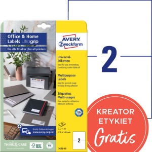 Trwałe etykiety papierowe 210 x 148 mm, białe etykiety samoprzylepne, etykiety do druku 10 ark. / op., Avery 3655-10