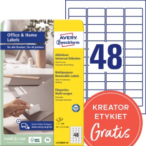 Usuwalne etykiety papierowe 45,7 x 21,2 mm, białe etykiety samoprzylepne, etykiety do druku 10 ark. / op., Avery L4736REV-10