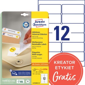 Usuwalne etykiety papierowe 99,1 x 42,3 mm, białe etykiety samoprzylepne, etykiety do druku 30 ark. / op., Avery L4743REV-25