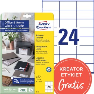 Trwałe etykiety papierowe 70 x 36 mm, białe etykiety samoprzylepne, etykiety do druku 10 ark. / op., Avery 6122