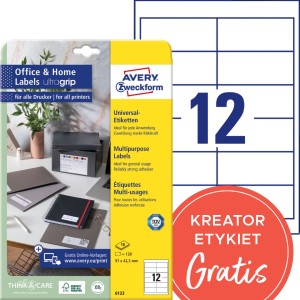 Trwałe etykiety papierowe 97 x 42,3 mm, białe etykiety samoprzylepne, etykiety do druku 10 ark. / op., Avery 6123