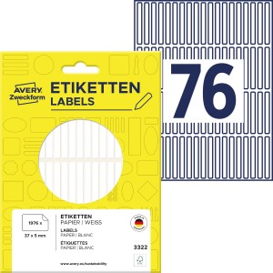 Minietykiety do opisywania ręcznego 37 x 5 mm, trwałe etykiety papierowe, białe etykiety samoprzylepne 1976 etyk., 26 ark. /op., Avery 3322