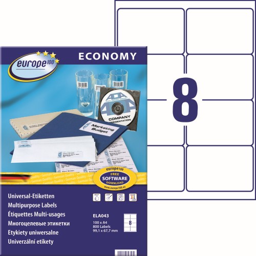 Etykiety uniwersalne Avery Zweckform Economy ELA043 - 99,1x67,7 mm A4, 100 arkuszy - białe www.niszczarka.net