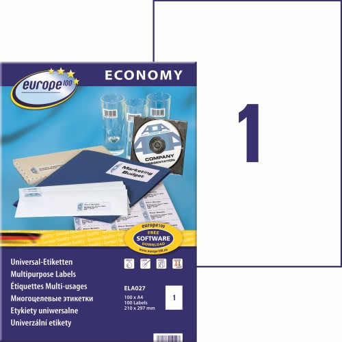 Etykiety uniwersalne Avery Zweckform Economy ELA027 - 210x297 mm A4, 100 arkuszy - białe www.niszczarka.net