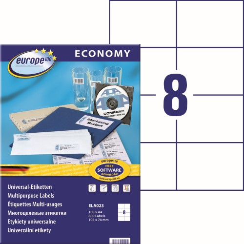 Etykiety uniwersalne Avery Zweckform Economy ELA023 - 105x74 mm A4, 100 arkuszy - białe www.niszczarka.net