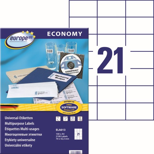 Etykiety uniwersalne Avery Zweckform Economy ELA013 - 70x42,3 mm A4, 100 arkuszy - białe www.niszczarka.net