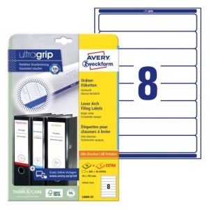 Etykiety na segregatory  Avery L6060-25 - 34 x 192 mm, 30 arkuszy - biały