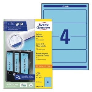 Etykiety na segregatory Avery L4767-100 - 61 x 192 mm, 100 arkuszy - niebieski