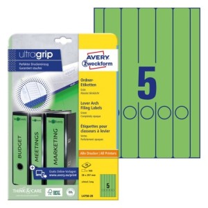 Etykiety na segregatory Avery L4750-20 - 38 x 297 mm, 20 arkuszy - zielony