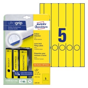 Etykiety na segregatory  Avery L4751-20 - 38 x 297 mm, 20 arkuszy - żółty