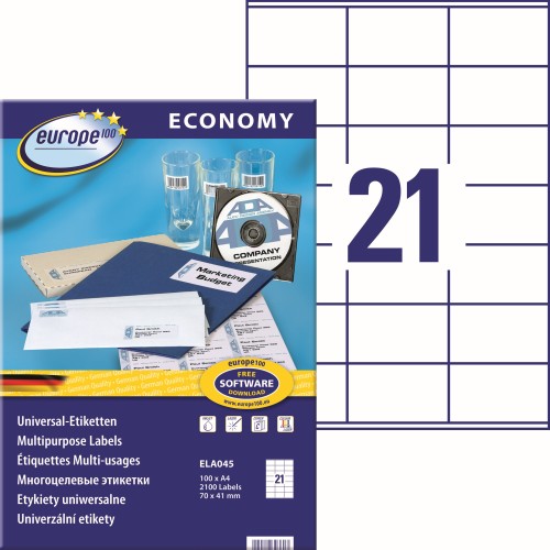 Etykiety uniwersalne Avery Zweckform Economy ELA045 - 70x41 mm A4, 100 arkuszy - białe www.niszczarka.net