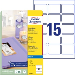 Etykiety samoprzylepne błyszczące Avery C6080-10 - 63,5 x 46,6 mm, 10 arkuszy - biały