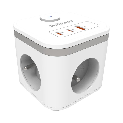 Kostka zasilająca Power Cube Typ E biały Fellowes www.niszczarka.net