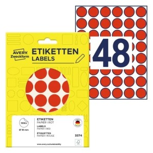 Kółka do zaznaczania Avery 3374 - Ø 18 mm, 1056 etyk., 22 arkusze - czerwony