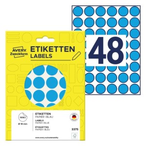 Kółka do zaznaczania Avery 3375 - Ø 18 mm, 1056 etyk., 22 arkusze - niebieski