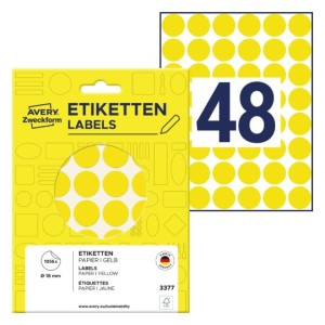 Kółka do zaznaczania  Avery 3377 - Ø 18 mm, 1056 etyk., 22 arkusze - żółty