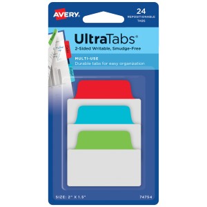 Zakładki indeksujące Avery 74754 Ultra Tabs 50,8 x 38,1 mm,  24 szt. - zielony,  niebieski, czerwony