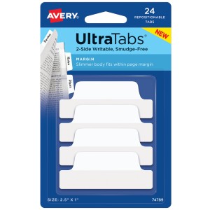 Zakładki indeksujące  Avery 74789 - Ultra Tabs 63,5 x 25 mm, 24 szt. - biały
