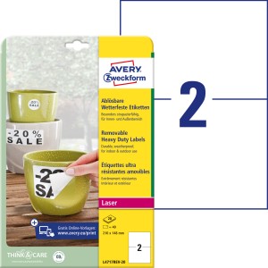 Etykiety foliowe, wodoodporne, usuwalne Avery L4717REV-20  / 210 x 148 mm, 20 arkuszy - biały