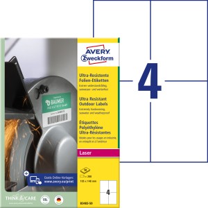 Etykiety foliowe, wodoodporne, trwałe, Ultra Resistant , Avery B3483-50 / 105 x 148 mm, 50 arkuszy - biały