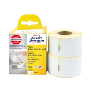 Etykiety na rolce, etykiety adresowe,  do termodruku Avery AS0722370 / 28 x 89 mm, 260 etyk., 2 rolki - biały