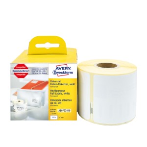 Etykiety na rolce, trwałe etykiety papierowe,  do termodruku Avery AS0722440 / 54 x 70 mm, 320 etyk. / 1 rolka - biały