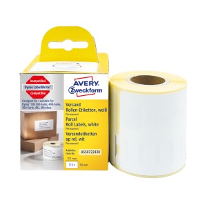 Etykiety na rolce, etykiety na paczki  Avery ASS0722430 / 54 x 101 mm, 110 etyk / 1 rolka - biały