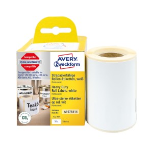 Etykiety na rolce, etykiety foliowe, wodoodporne,  do termodruku Avery A1976414 /  59 x 102 mm, 50 etyk., 1 rolka - biały