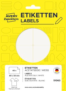 Samoprzylepne identyfikatory do opisu ręcznego , jedwab octanowy, usuwalne AVERY 51063 /  80 x 54 mm, 10 arkuszy, 40 etykiet - biały